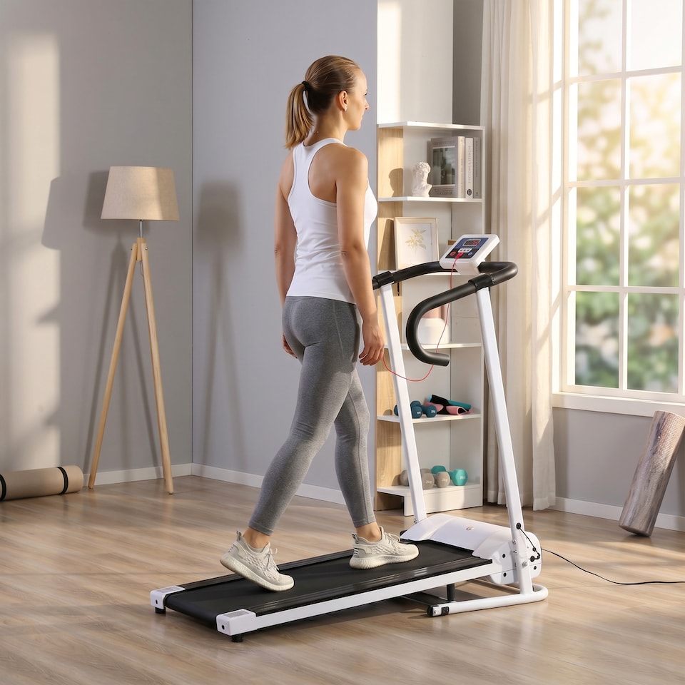 image 1 of HOMCOM 1-10Km/h Folding Treadmill Home Running Fitness Machine w/ Safety Stopper