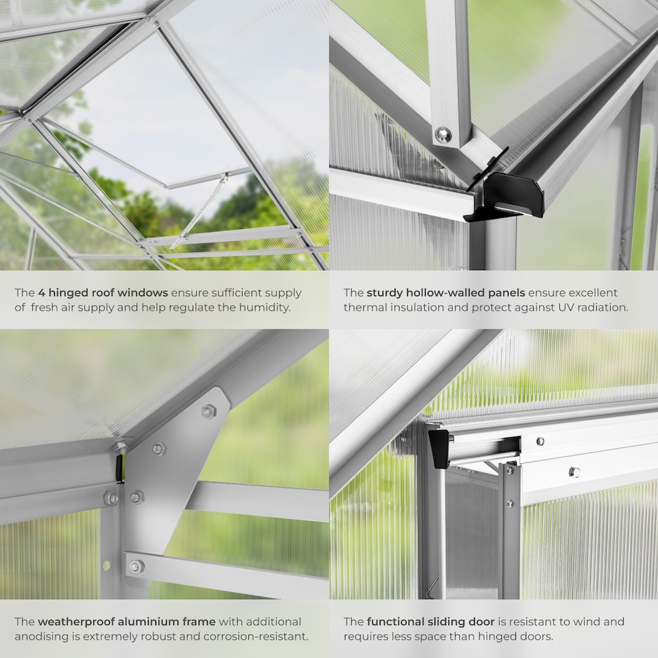 image 1 of Greenhouse with foundation - anodised aluminium, 185 x 375 x 195cm