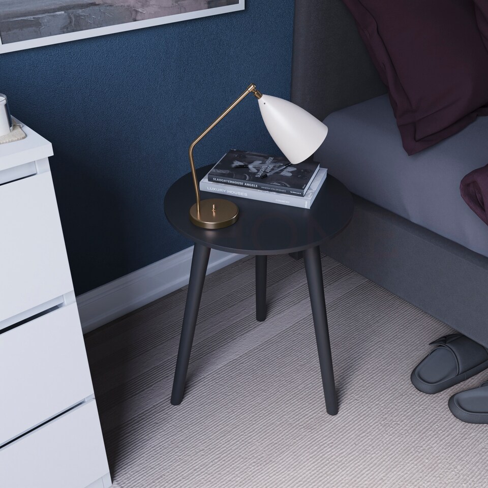 image 1 of Vida Designs Round Side Table Sofa Bedside Coffee Table, Black