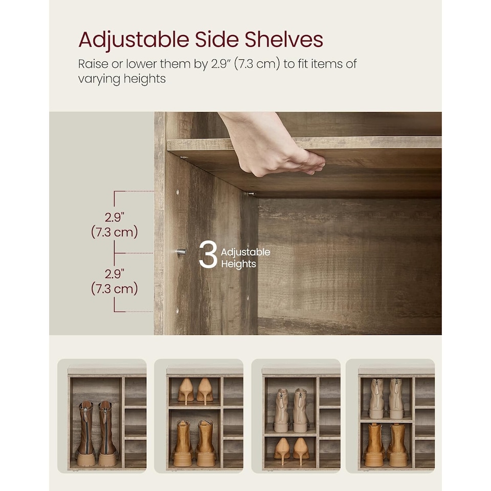 image 1 of Cushioned Shoe Storage Bench with Adjustable Shelves and 10 Compartments, Camel Brown