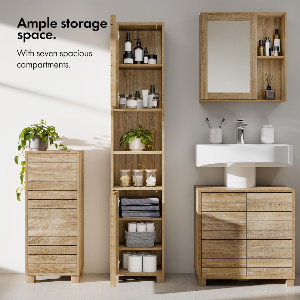 image 1 of VonHaus Chester Tall Bathroom Cabinet in Oak Effect