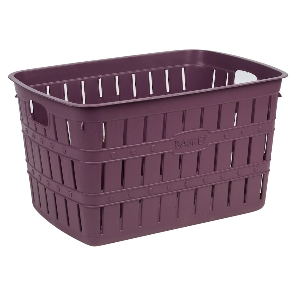 image 1 of 20L Plastic Bamboo Look Basket Laundry Clothes Storage Sorter Hamper with Handles | Purple | Purple
