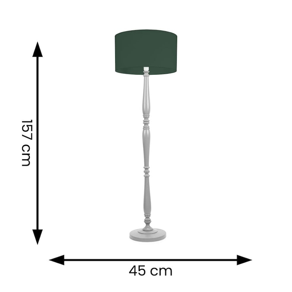 image 1 of ValueLights Victoria Grey Wood Floor Lamp Green Shade | Grey | Green