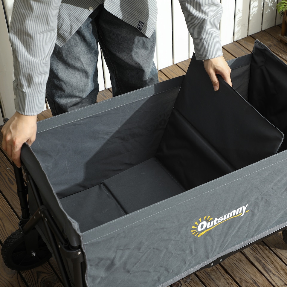 image 1 of Outsunny 120L Folding Collapsible Wagon with Adjustable Handle, Black