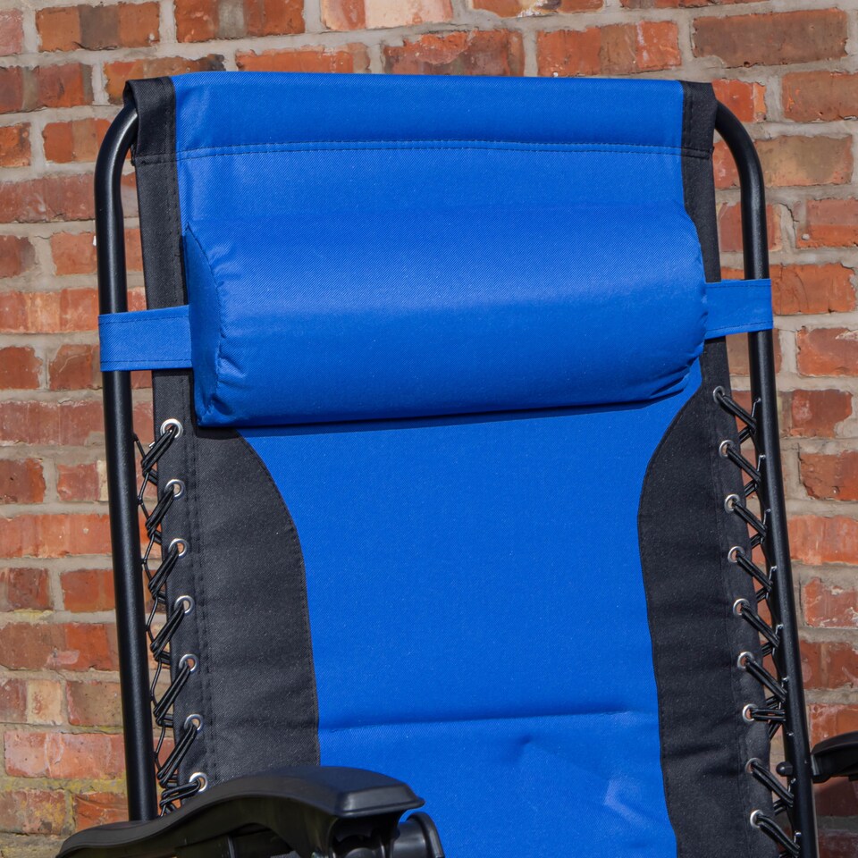 image 1 of Luxury Padded Multi Position Zero Gravity Garden Relaxer Chair Lounger in Blue & Black