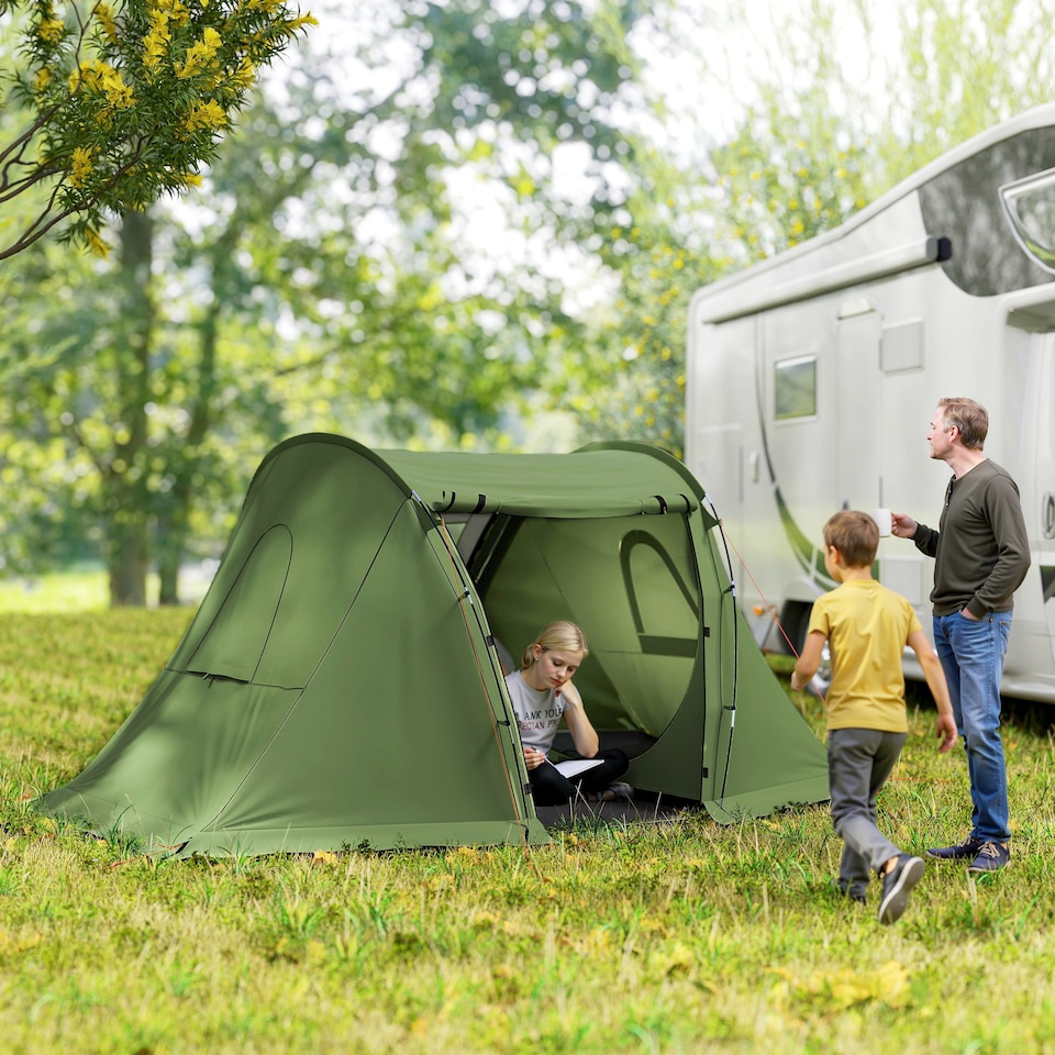 image 1 of Outsunny 3 Man Camping Tent with 2 Bedrooms, 3000mm Waterproof, Grey | Green | Green | 323L x 240W x 160H cm