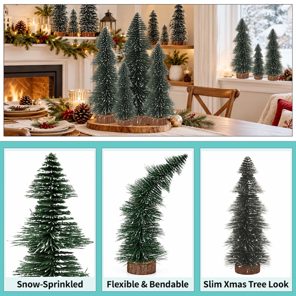 image 1 of 4 Sizes Green Snow-Dusted Pine Christmas Tree, Mini Tabletop Tree Set