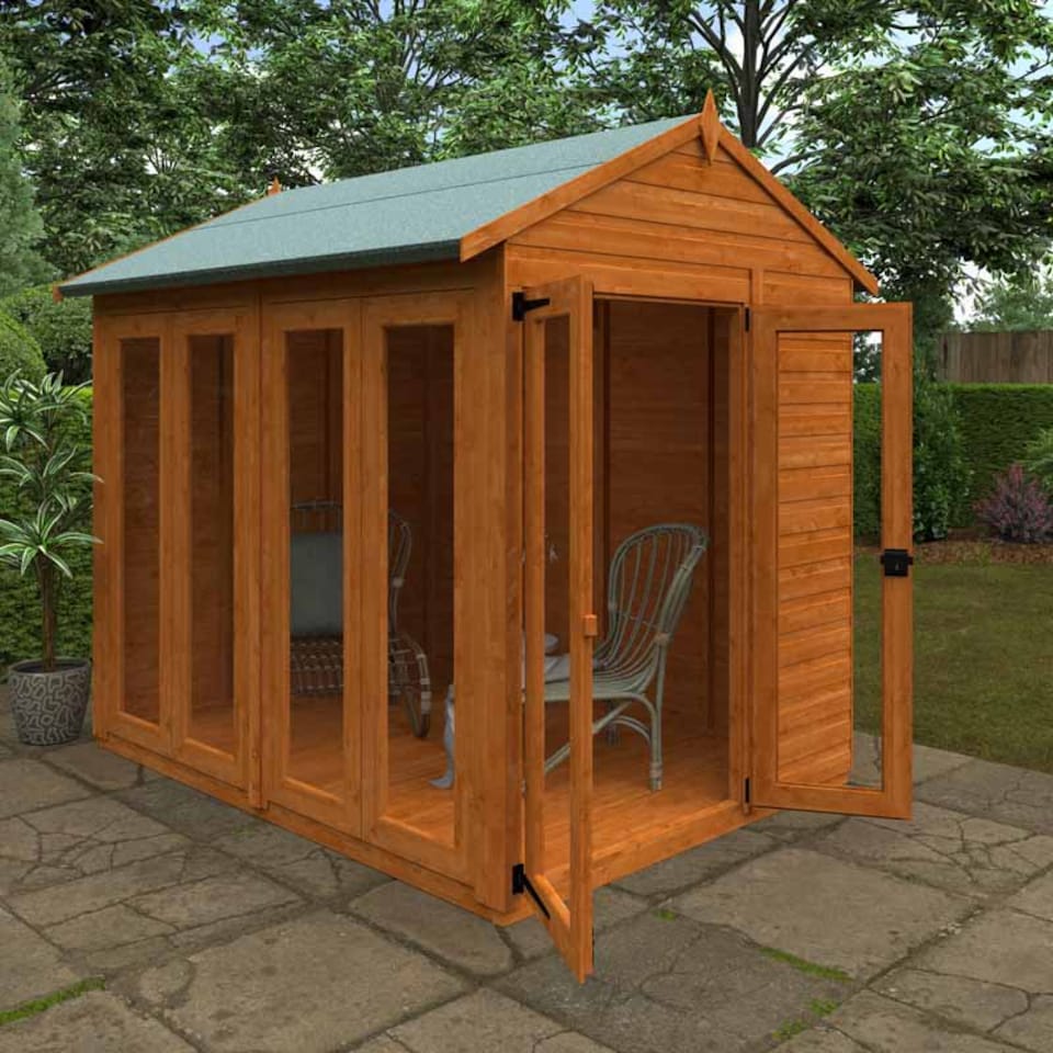 image 1 of 8x6 Flex Apex Full Pane Summerhouse 12mm Flex - L238.8 x W175 x H23.32 cm - Solid Wood/Softwood/Pine - Burnt Orange