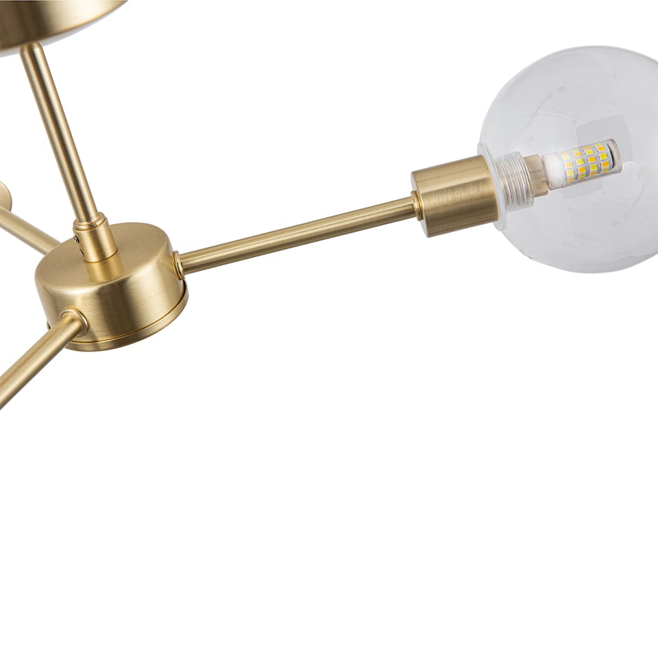image 1 of Set of 2 Toner - Satin Brass with Globes 3 Light Flush Ceiling Lights | Gold | Satin brass plate and clear glass | Medium | 1