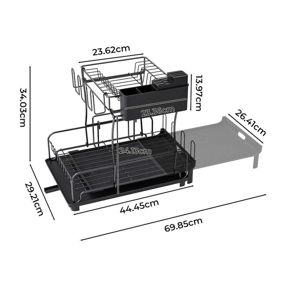 image 1 of Toque 2 Tier Expandable Dish Drainer Rack Holder with Drip Tray Holder Black | Black