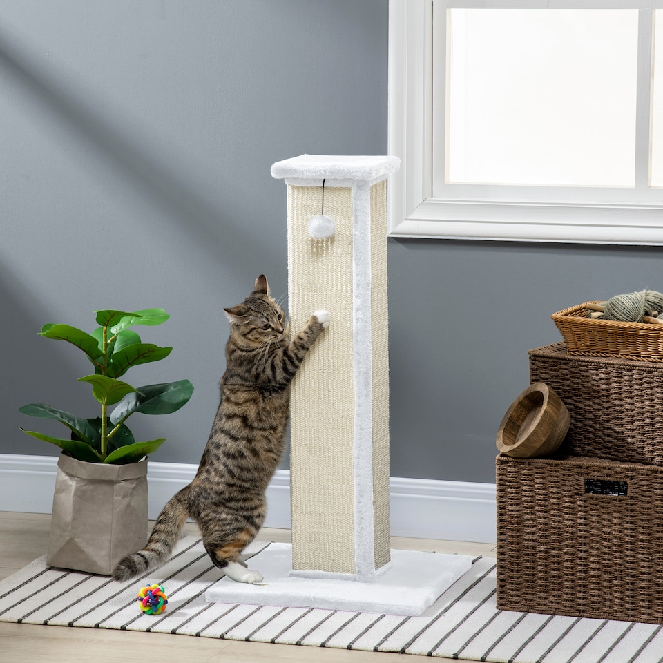 image 1 of PawHut Cat Scratching Post with Vertical Sisal Rope Ball Plush, 81cm