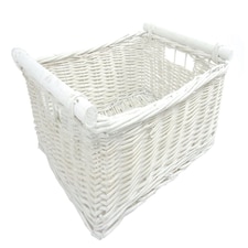 Kitchen Log Fireplace Wicker Storage Basket With Handles Xmas Empty Hamper Basket White Large 45 x 35 x 20 cm | White | White