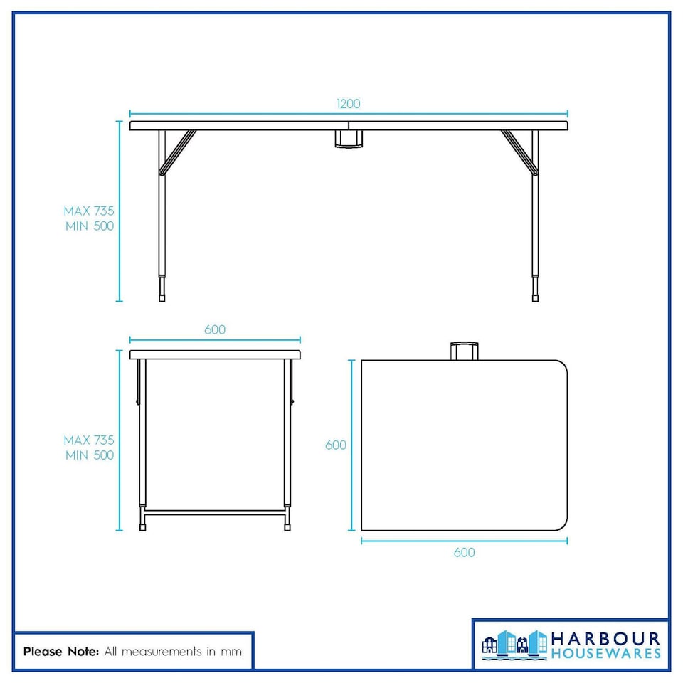 image 1 of Harbour Housewares Height Adjustable Folding Trestle Table - 120cm (4ft) - White | White | White