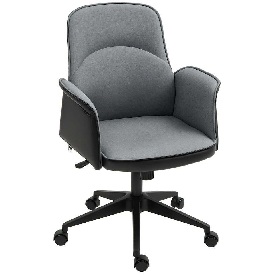 image 1 of HOMCOM Office Chair, Linen Desk Chair with Adjustable Height Grey Grey