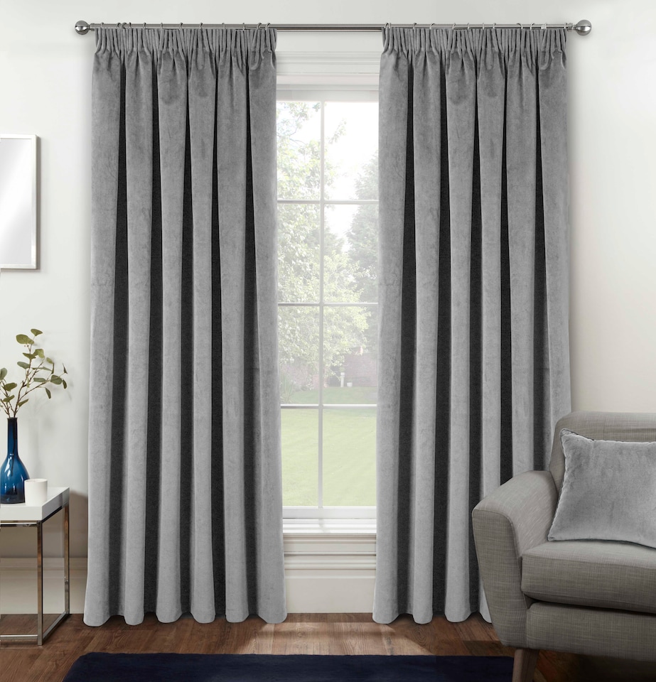 image 1 of Luxury Enhanced Living Grey Velvet, Supersoft, Blackout, Thermal Curtains with Tape Top (PAIR) - 90 x 72 inch (229x183cm)