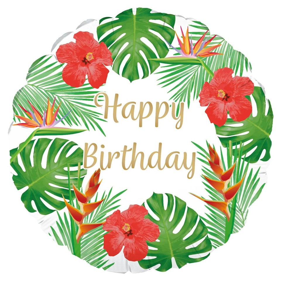 Oaktree Tropical Happy Birthday Balloon - White/Green/Red - One Size