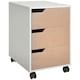 image 1 of MDF Mobile File Cabinet w/ 3 Drawers Locking Wheels Metal Rails Oak Tone White
