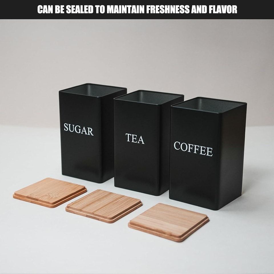 image 1 of MantraRaj Set of 3 Tea, Coffee & Sugar Canister Storage Jar Container Set With Bamboo Lid
