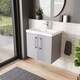 image 4 of Modern Bathroom Wall Hung 2 Door Vanity Ceramic Basin, Grey, 600mm | Grey | Satin Grey | 579 x 610 x 390mm