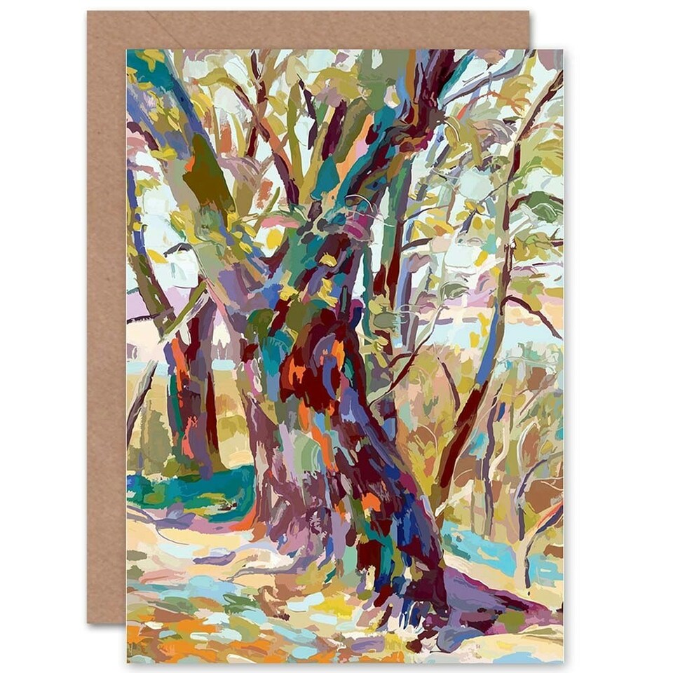 image 1 of Abstract Forest Tree Colourful Nature Painting Greetings Art Card