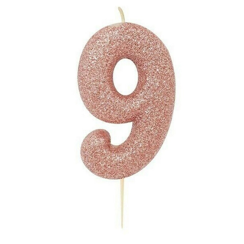 Anniversary House Glitter 9th Birthday Pick Candles - Rose Gold - One Size