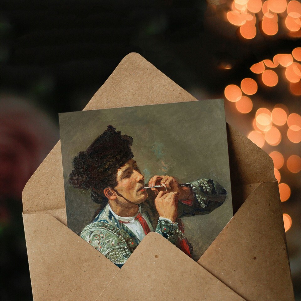 image 1 of Mary Cassatt Art Card After the Bullfight Bullfighter Smoking