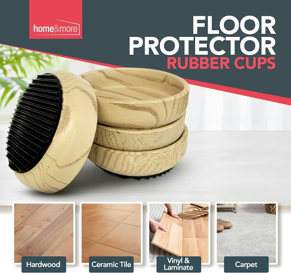 image 1 of SOL 8pk Rubber Case Castor Cups - Non-Slip Caster Cups to Protect Wooden Floors | Multi
