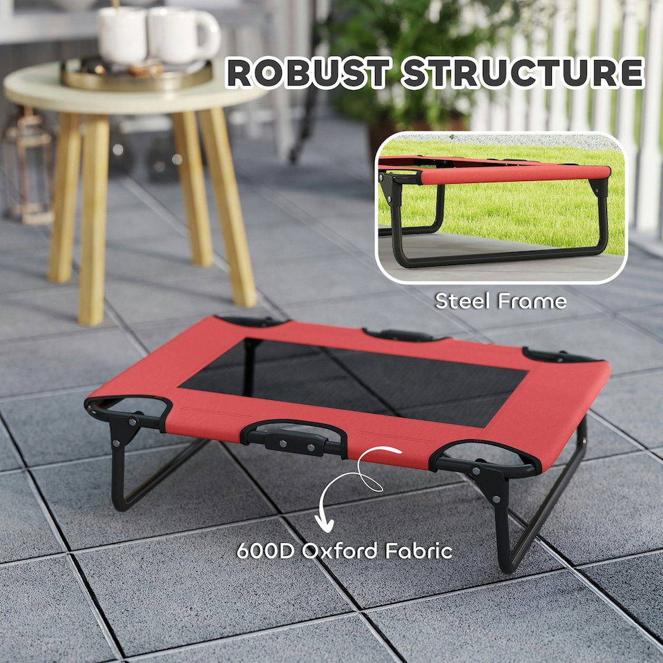image 1 of PawHut Raised Dog Bed with Breathable Mesh for S & M Dogs, Light Grey Red | M