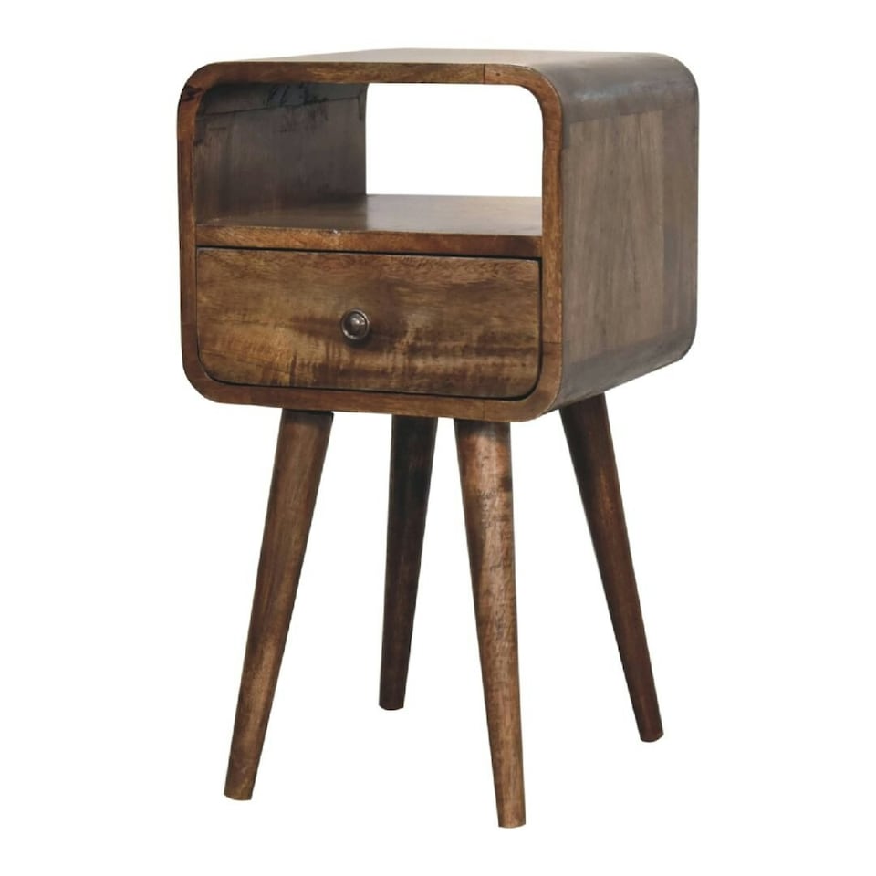image 1 of Mini Curved Grey Washed Bedside with Open Slot Grey