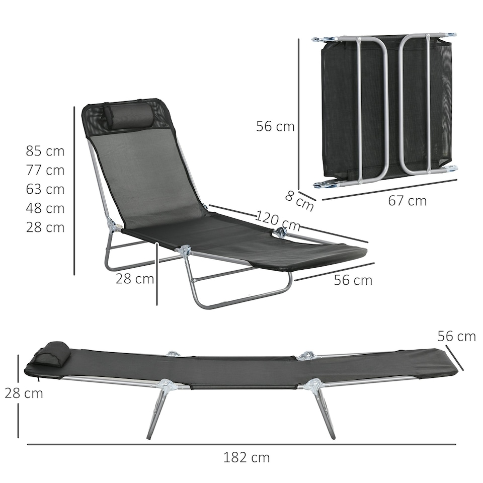 image 1 of Outsunny 2 Pieces Sun Loungers Foldable Reclining Chair with Headrest Black