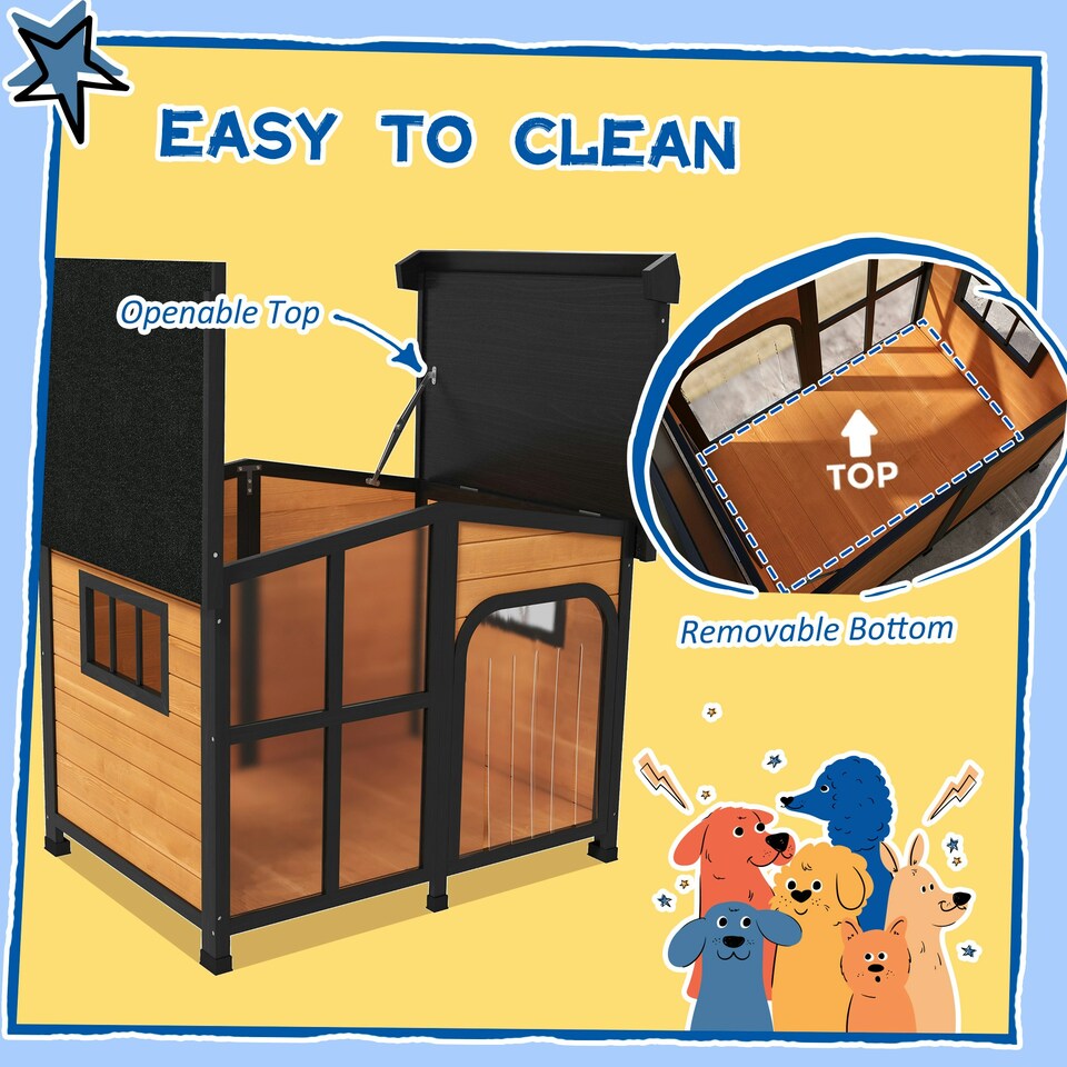 image 1 of PawHut Wooden Dog Kennel, Dog House w/ Removable Floor or Large Dogs 