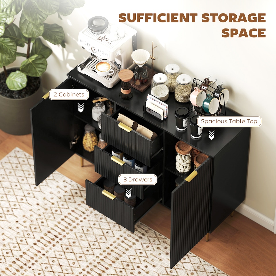 image 1 of HOMCOM Sideboard Buffet Cabinet w/ 3 Drawers and Adjustable Shelves, Black