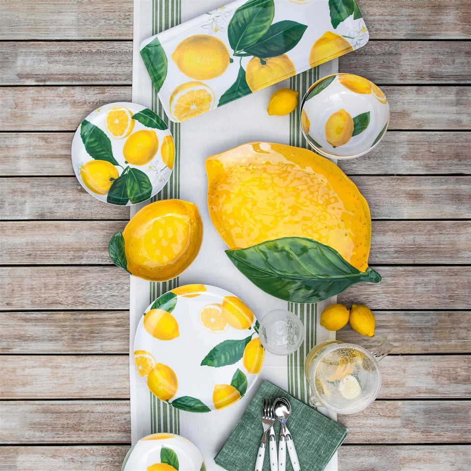 image 1 of Lemon Fresh 12 Piece Melamine/Plastic Dinner & Side Plates - Set for 6 | Yellow | Set for 6