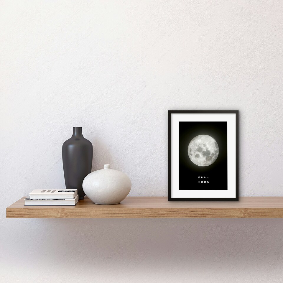 image 1 of Phases of Moon Astronomy Full Moon Lunar Space 9x7" Black Framed Wall Art Print