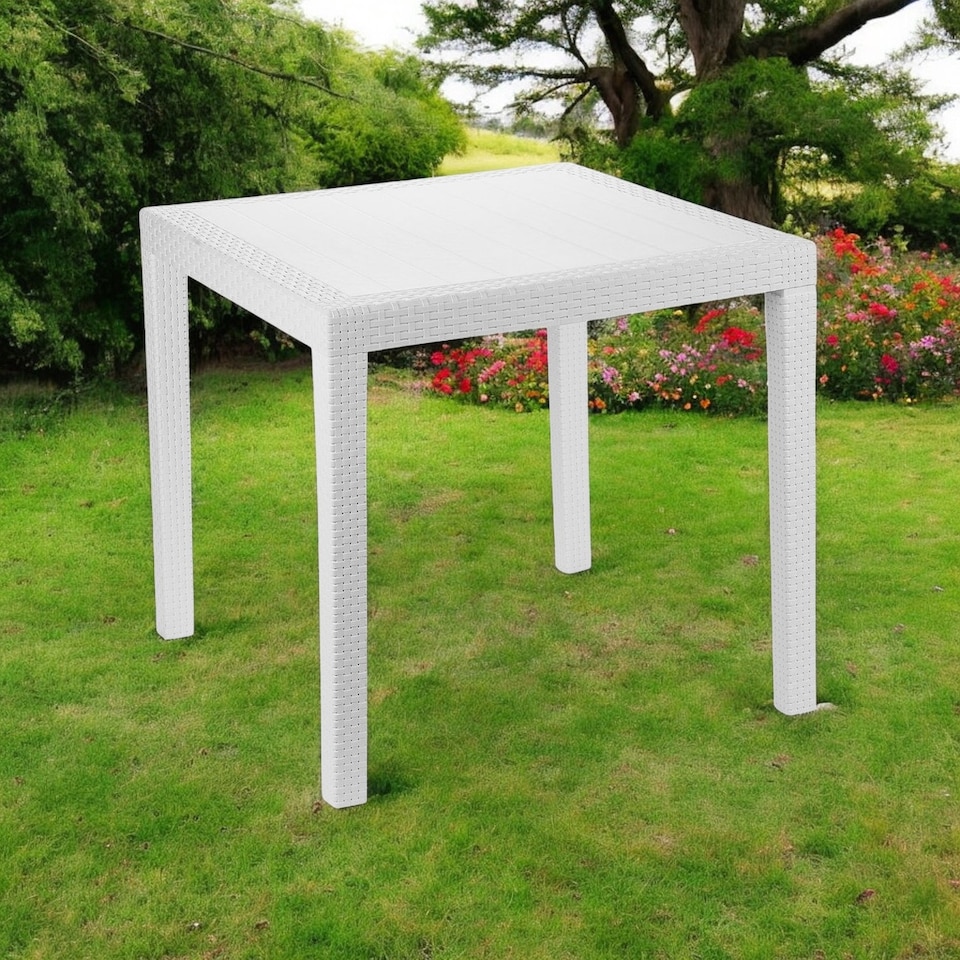 image 1 of Square Garden Plastic Patio Dining Table | White | 1