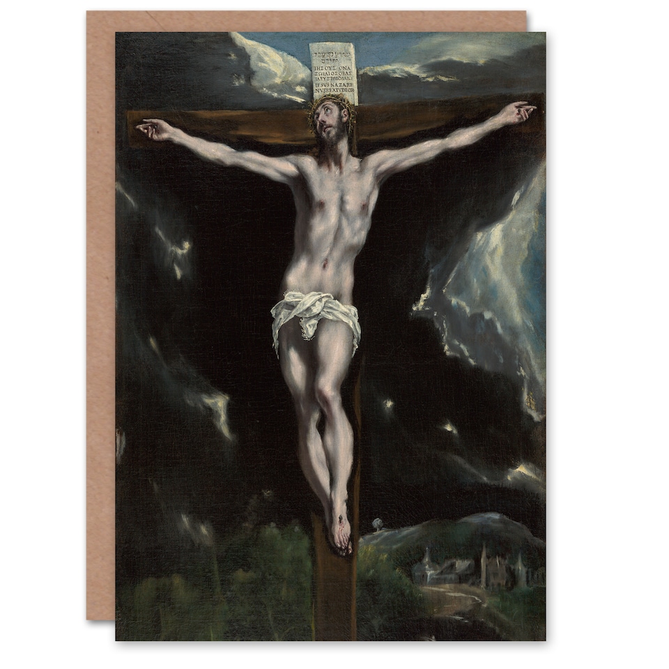 image 1 of El Greco Art Card Christ on the Cross Cropped Oil Painting