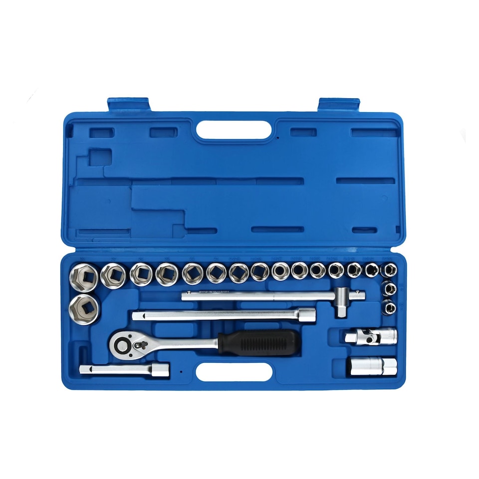 TEKTON 19-Piece 3/8" Drive Semi-Deep Socket Set – 6-Point, 6-24 Mm, With Roll-Stamp Markings & Chrome-Plated Rail