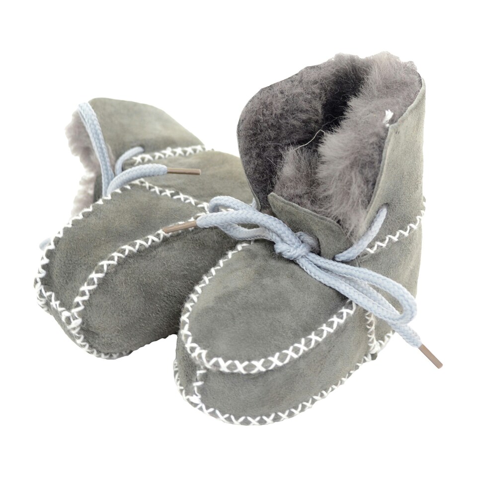 Eastern Counties Leather Baby Sheepskin Lace Tie Booties - Grey - M