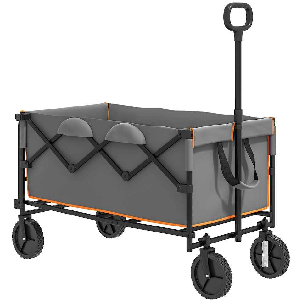 image 1 of Outsunny 160L Folding Trolley Cart w/ Adjustable Handle, Grey and Orange