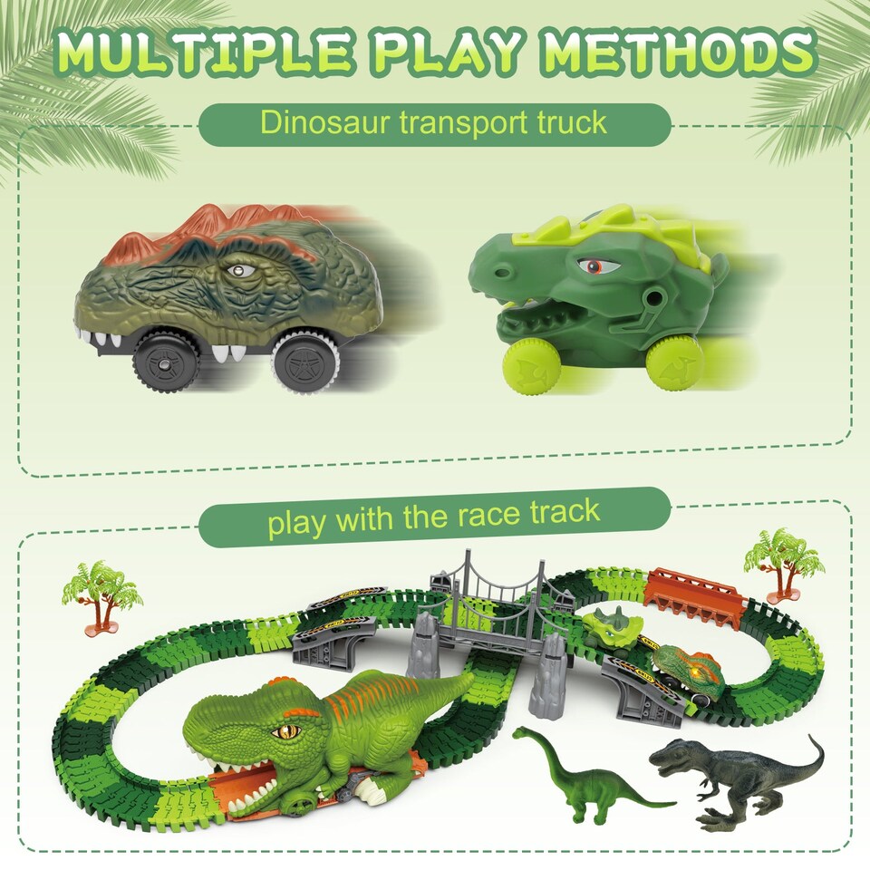 image 1 of Dinosaur Track Playset - Flexible Racing Track with Dinosaur Tunnel & Figures for Kids