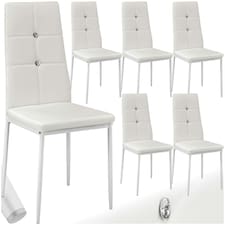 Dining Chair Set - high backrest, slim steel legs & rhinestone highlights - Set of 6 White