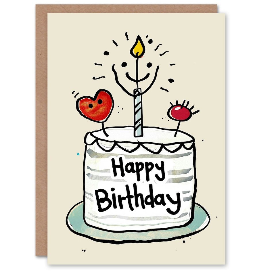 image 1 of Simple Smile Cake Drawing Fun Cute Kids Child Kids Birthday Card
