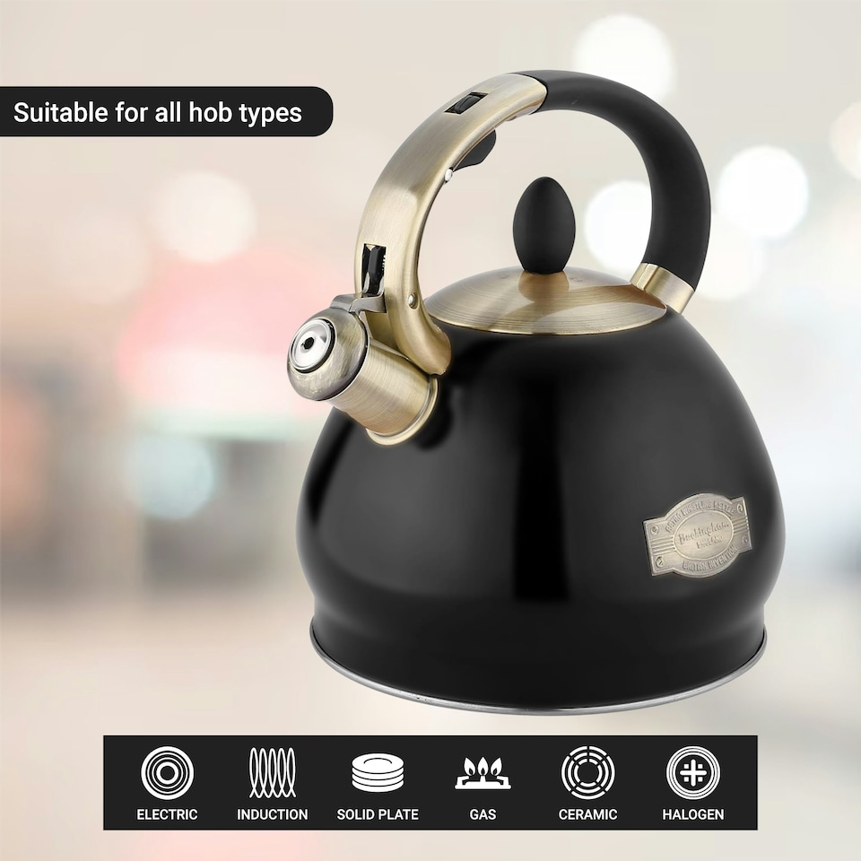 image 1 of Buckingham Stainless Steel Retro Whistling Kettle 3.4 Litre Black