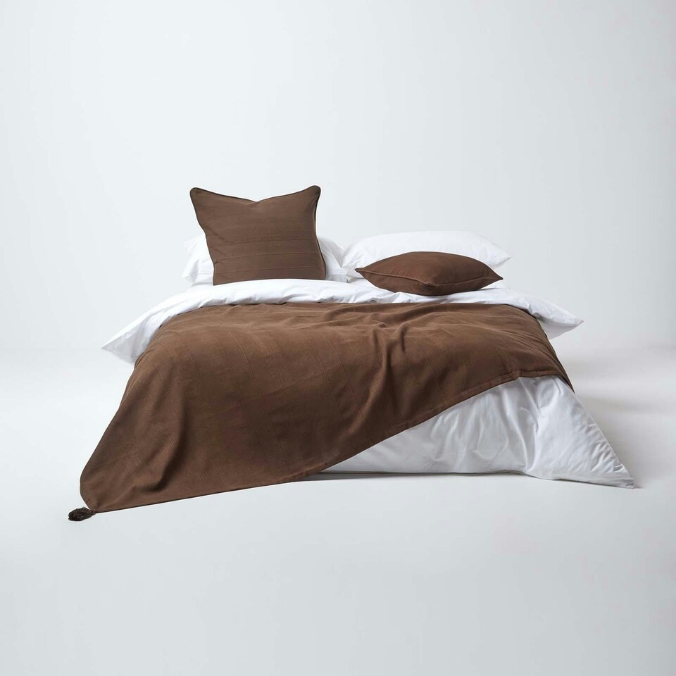 image 1 of Homescapes Cotton Rajput Ribbed Chocolate Cushion Cover - 60 x 60 cm | Brown | Chocolate | 60 x 60 cm