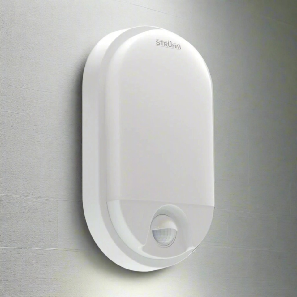 image 1 of CGC LEAH White Opal Oval Outdoor Wall Light With PIR Motion Sensor White