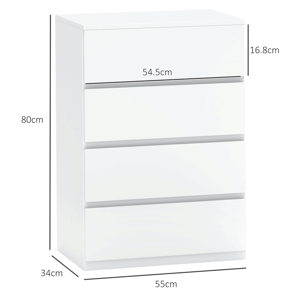 image 1 of HOMCOM Bedroom Chest of Drawers, 4 Drawers Dresser, Drawer Unit, White