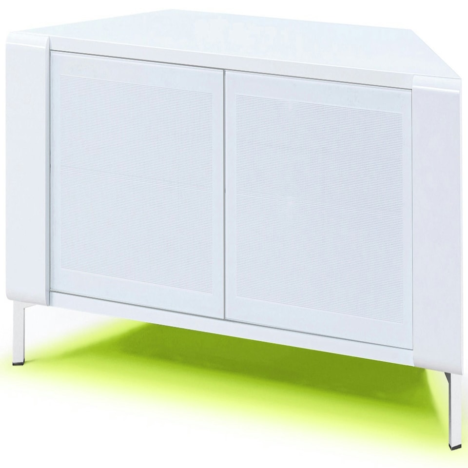 image 1 of MDA Designs CORVUS Corner-Friendly Gloss White Contemporary Cabinet with White BeamThru Glass Doors for Flat Screen TVs up to 50" with 16 Colour LED Lights White