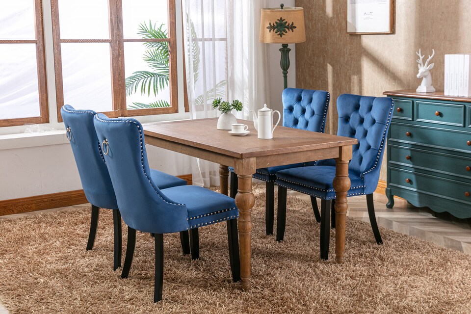 image 1 of Romsey Set of 4 Modern Velvet Dining Chairs with Solid Oak Legs