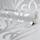 image 4 of Camden Damask Wallpaper in Soft Grey and Silver Multi
