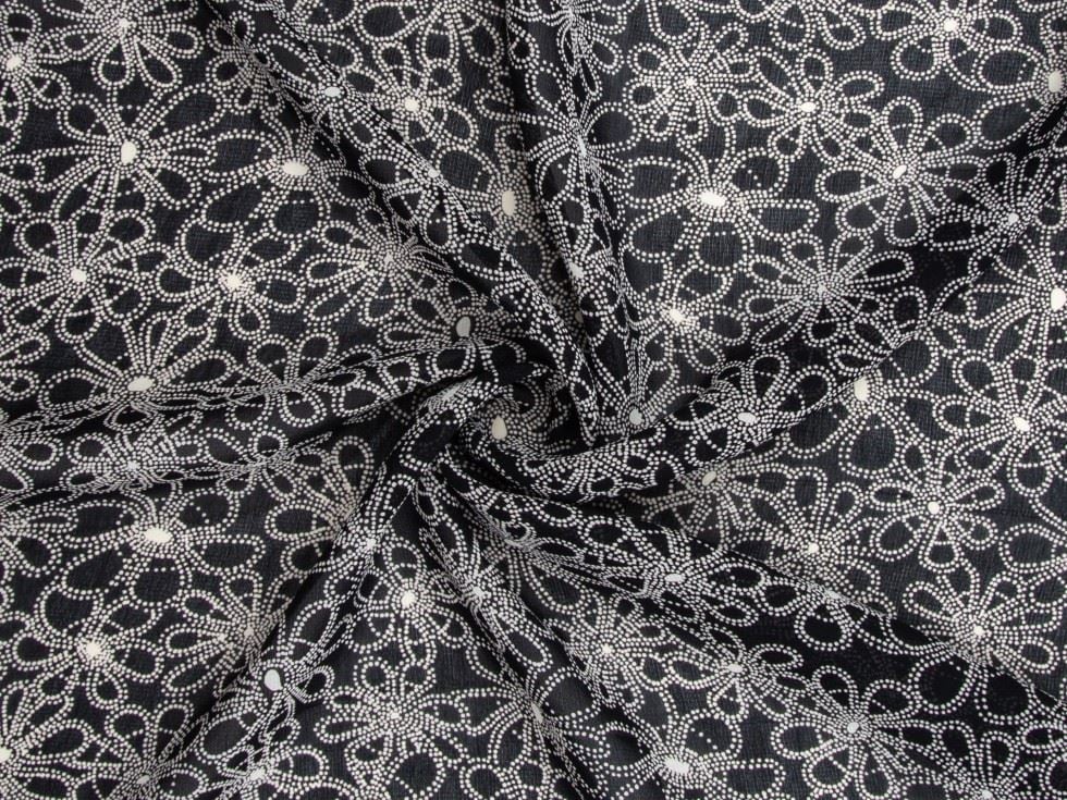 Minerva Black & Cream Deadstock Viscose Georgette Dressmaking Fabric per metre - 145cm / 57" Wide